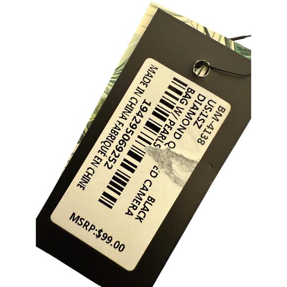 Badgley Michka Black Quilted Vegan Leather Pearl Embellished Chain Crossbody - Picture 3 of 9